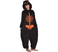 My Other Me - Disfraz pijama unisex adulto de Esqueleto con mono con capucha en naranja y negro talla ML. Perfecto para una noche de Halloween cómoda y misteriosa
