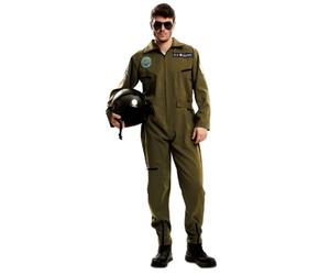 My Other Me - Disfraz Piloto Hombre, talla XL. Incluye mono verde oliva con cremallera frontal, 3 bolsillos con cremallera, emblemas U.S. AIR FORCE y ARMY, y cremalleras de expansión en tobillos.