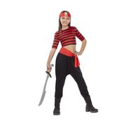 My Other Me - Disfraz Pirata Niña, talla 5-6 años. Incluye pañuelo rojo con calavera, top corto de rayas rojas y negras, fajín y pantalón negro holgado. Una pequeña corsaria con gran actitud.