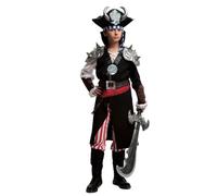 My Other Me - Disfraz Pirata para niño con túnica con mangas, pantalones con cubrebotas, sombrero y cinturón con fajín en negro y rojo talla 10-12 años ¡Navega los mares como un verdadero bucanero!
