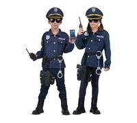 My Other Me - Disfraz Policía infantil unisex, talla 5-7 años. Incluye gorra, gafas, chaqueta azul con bolsillos, botones dorados y charreteras, placa, esposas, walkie-talkie, pistola y pistolera.