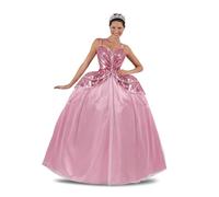My Other Me - Disfraz Princesa mujer, talla M. Incluye tiara plateada, vestido rosa con cuerpo de lentejuelas, escote corazón con ribete plateado, sobrefalda de pétalos y enagua. Para deslumbrar.