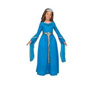 My Other Me - Disfraz Princesa Niña, talla 5-6 años. Incluye vestido largo azul con detalles dorados y plateados con mangas largas colgantes, y diadema plateada con brillantes.