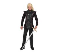 My Other Me - Disfraz Príncipe Dragón Hombre, talla L. Incluye chaqueta negra con hombreras marcadas, botones plateados, ribetes rojos y cuello alto, cinturón con hebilla pateada y cubrebotas negras.
