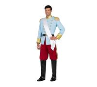 My Other Me - Disfraz Príncipe Hombre, talla S. Incluye chaqueta azul claro de cuello imperial con detalles dorados y banda blanca, cinturón negro con hebilla, pantalones rojos y cubrebotas negros.