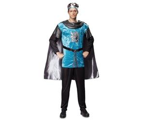 My Other Me - Disfraz Príncipe Medieval Hombre, talla M-L. Incluye casaca azul con mangas negras, dibujo de león, cinturón con broche, pantalón negro, capa y corona plateados.