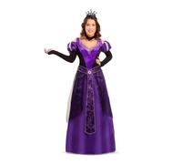 My Other Me - Disfraz Reina Medieval Mujer, talla XXXL. Incluye vestido morado largo con detalles negros y dorados, escote decorado, gargantilla negra y tocado con corona. Ideal carnaval.