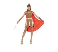 My Other Me - Disfraz Romana Mujer, talla M-L. Incluye vestido con falda blanca con ribete dorado, capa roja, cinturón, muñequeras y gargantilla. Estilo clásico con fuerza.