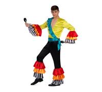 My Other Me - Disfraz Rumbero Hombre, talla S. Incluye cinturón azul, camisa verde con azul y volantes a capas y pantalón negro a juego con la camisa.