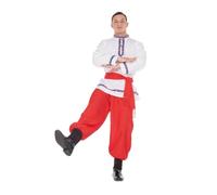 My Other Me Disfraz Ruso hombre talla M/L adulto en rojo y blanco | Incluye camisa blanca mangas largas con cintas, pantalón rojo bombacho con polainas negras integradas, fajín con flecos