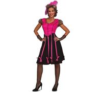 My Other Me - Disfraz Saloon Mujer, talla M-L. Incluye tocado con plumas rosas, vestido rosa y negro con detalles de lazos y mangas abullonadas de malla semi transparente y mitones negros de encaje.