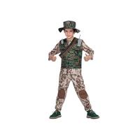 My Other Me - Disfraz Soldado del Ejército infantil unisex verde y marrón con camisa, chaleco, sombrero, cinturón, granada y walkie talkie talla 7-9 años. Marcha a la aventura con estilo militar