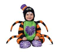 My Other Me - Disfraz unisex de Araña para bebé en naranja y verde con gorro, mono, patas y patucos talla 24-36 meses. Despierta la ternura en cada Halloween.