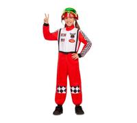 My Other Me - Disfraz unisex infantil niño de Piloto de carreras negro y rojo con mono y casco unisex talla 5-7 años. Siente la adrenalina de la pista en cada celebración