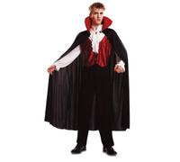 My Other Me - Disfraz Vampiro hombre adulto en negro y rojo | Incluye chaleco con camisa integrada de cuello con jabot y puños fruncidos, pantalón y capa con cuello satinado y rígido