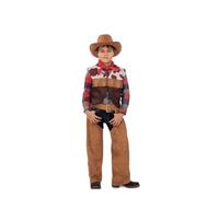 My Other Me - Disfraz Vaquero Niño, talla 3-4 años. Incluye pañuelo rojo, chaleco marrón con flecos y estampado de vaca, y cinturón. Pequeño cowboy cabalgando hacia el horizonte.