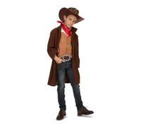 My Other Me - Disfraz Vaquero niño, talla 7-9 años. Incluye sombrero marrón, pañuelo rojo, camisa blanca, chaleco beige, cinturón negro y abrigo. Pequeño sheriff para conquistar el salvaje oeste.