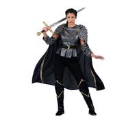 My Other Me - Disfraz Vikinga Mujer, talla XXL. Incluye capa negra con broches dorados, cuello y manguitos de pelo sintético, túnica gris con tachuelas metálicas, cinturón y cubrebotas negras.