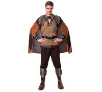 My Other Me - Disfraz Vikingo Hombre, talla S. Incluye camisa marrón con detalles dorados y pelo, capa, cinturón negro con hebilla dorada, pantalón marrón con cubrebotas con pelo.