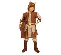 My Other Me - Disfraz Vikingo Niño, talla 7-9 años. Incluye vestido con capa marrón y detalles de pelo sintético, cinturón y muñequeras doradas, cubrebotas y casco a juego con cuernos dorados.