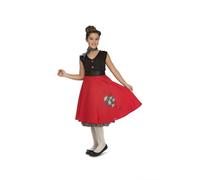 My Other Me - Disfraz Yeyé niña, talla 7-9 años. Incluye vestido de dos piezaz con falda roja, vuelo interior negro de lunares blancos y blusa negra sin mangas, pañuelo y cinturón.