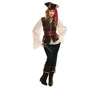 My Other Me - Disfraz Bucanera Adulta para Mujer, talla XL. Incluye camisa con mangas anchas, chaleco y cubrebotas marrones con detalles dorados, pantalón negro, cinturón ancho y sombrero con cinta