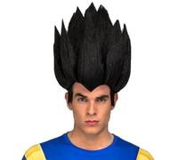 My Other Me - Peluca de Vegeta para hombre adulto en negro, tamaño 25x26x14 cm. Transforma tu fiesta en una batalla épica con este look saiyan.