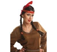 My Other Me - Peluca para mujer adulto de India negro con cintas y pluma integradas peso 170 g. Un complemento que realza cualquier caracterización tribal con un aire auténtico