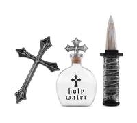 My Other Me - Set Mata-Vampiros gris de decoración con cruz, botella de agua bendita y cuchillo medidas 25,5 x 30 cm. Añade un aire siniestro a tu colección temática