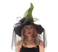 My Other Me Sombrero de Bruja con Velo de Halloween Verde de Tela de ø 59 cm - LOLAhome