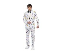 My Other Me - Traje unisex adulto blanco Sesame Street con chaqueta, pantalón y corbata talla ML. Perfecto para disfrutar con estilo en fiestas temáticas llenas de color y diversión