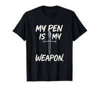 My Pen Is My Weapon Pincelada Espada Pluma Gráfico Camiseta
