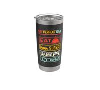 My Perfect Day Eat Sleep Game Repeat Funny Gamers Vintage Vaso térmico de acero inoxidable de doble pared