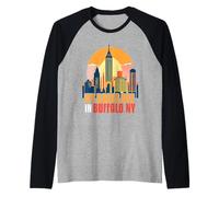 My Roots Are in Buffalo NY Tee Retro Skyline Style Mujeres Hombres Camiseta Manga Raglan
