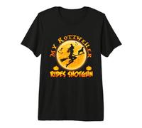My Rottweiler Dog Rides Shotgun Witch Broom Funny Halloween Camiseta Premium