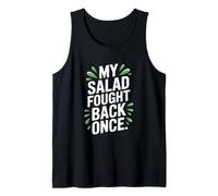 My Salad Fought Back Once Foodie Humor Vegano Vegetariano Broma Camiseta sin Mangas