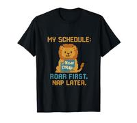 My Schedule Rugido Primera siesta Más tarde Zodiaco León Pixel Art Camiseta