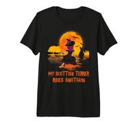 My Scottish Terrier Rides Shotgun Dog and Witch Halloween Camiseta Premium