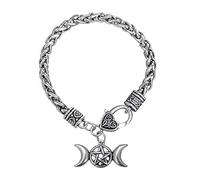 My Shape - Pulsera con cadena de espiga para mujer y hombre, diseño de símbolo lunar de la triple diosa y amuleto con pentagrama, joya de la religión pagana Wicca