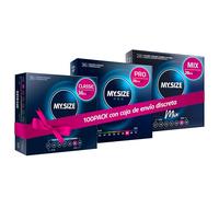 MY.SIZE 100 Preservativos 64 mm Megaset Classic+Mix+Pro | Tamaño 1 | Paquete económico de 100 unidades | Preservativo Premium extrafino | Sensible muy fino | Pared fina | Preservativos veganos