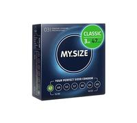 MY.SIZE Classic Condones talla 1 | Ancho 47 mm | Paquete de prueba 3 unidades | Preservativos premium extra delgados | Ultra sensibles y delicados | Grosor 0,07 mm | Veganos