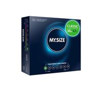 MY.SIZE Classic Condones talla 1 I Ancho 47 mm I Paquete grande 36 unidades I Preservativos premium extra delgados I Condones ultra sensibles y delicados I Grosor 0,07 mm I Condones veganos