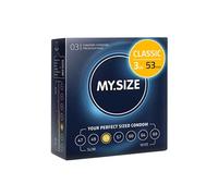 MY.SIZE Classic Condones talla 3 | Ancho 53 mm | Paquete de prueba 3 unidades | Preservativos premium extra delgados | Ultra sensibles y delicados | Grosor 0,07 mm | Veganos