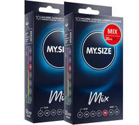 MY.SIZE Mix preservativos 60 mm 20 unidades - Talla XXL | Variedades: azul, rojo sabor fresa, estriado, natural | Preservativos premium | Marca alemana | Grosor 0,07 mm | de látex de caucho