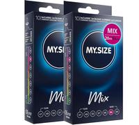 MY.SIZE Mix preservativos 64 mm 20 unidades - Talla XXXL | Variedades: azul, rojo sabor fresa, estriado, natural | Preservativos premium | Marca alemana | Grosor 0,07 mm | de látex de caucho