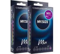 MY.SIZE Mix preservativos 69 mm 20 unidades - Talla XXXXL | Variedades: azul, rojo sabor fresa, estriado, natural | Preservativos premium | Marca alemana | Grosor 0,07 mm