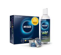 MY.SIZE Paquete de ahorro de con preservativos de 53 mm, paquete de 36 + lubricante natural de 250 ml + vela de masaje de