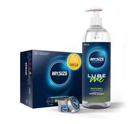 MY.SIZE Paquete de ahorro de con preservativos de 53 mm, paquete de 80 + lubricante natural de 1000 ml + vela de masaje de