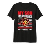 My Son Has Your Back Proud Firefighter Family American Flag Camiseta Premium