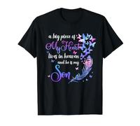 My Son Lives In Heaven Memorial Citas Amor Mamá Papá Coincidencia Camiseta gráfica económica, Hombre, Negro, L